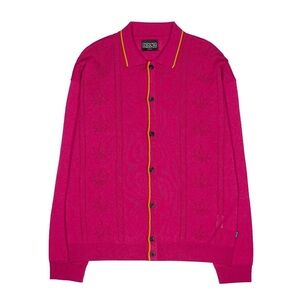 Pasdemer High Couture Button Up Polo Cardigan Fuchia Size Medium NWOT